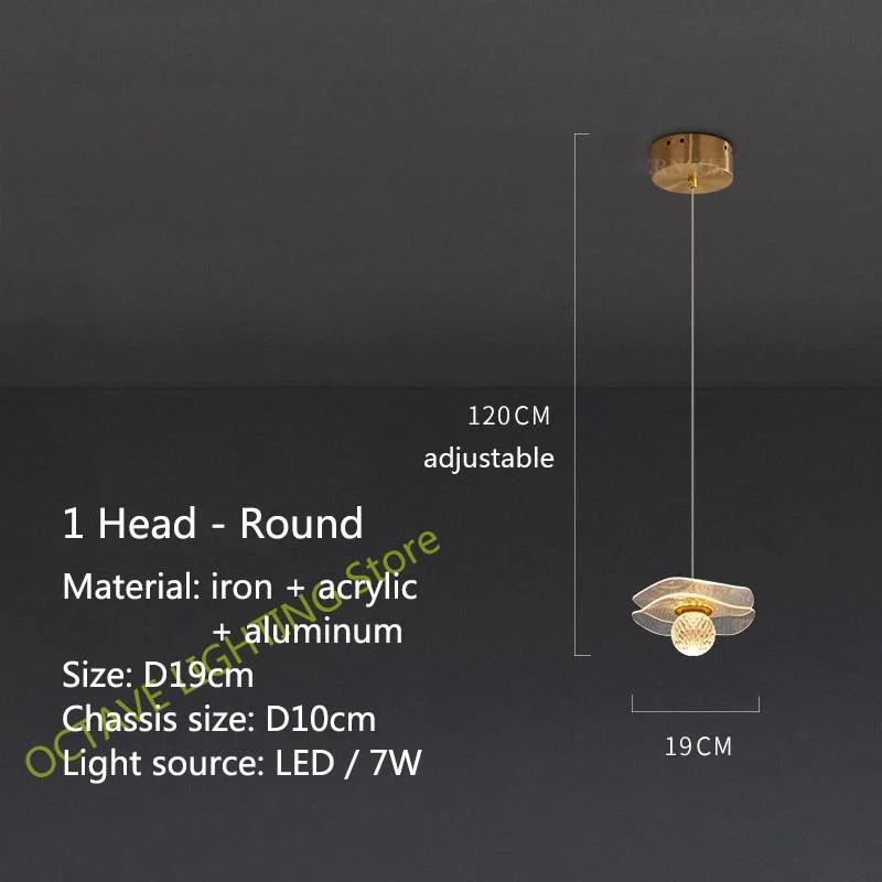 Creative Copper Modern LED Pendant Light Acrylic Bedroom Bedside Lotus Leaf Light Guide Hanging Lamp Dining Room Bar Art Fixture