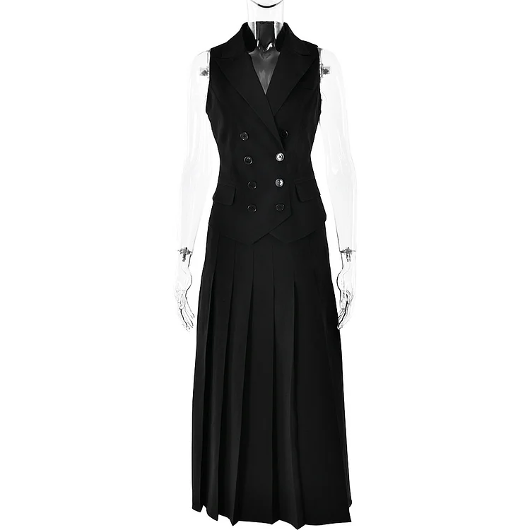 Sleeveless Vest Pleated Dress Two-piece Set