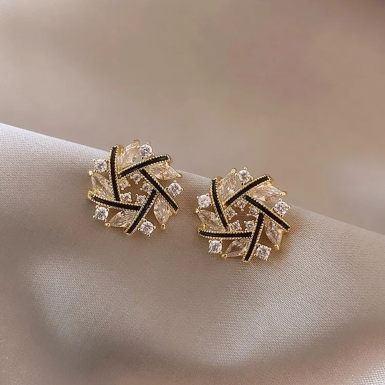 Black & Gold Flower Earrings