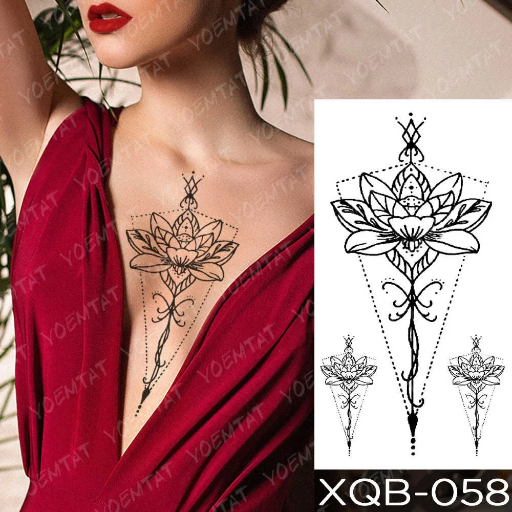 Waterproof Temporary Tattoo Sticker Pink Lotus Rose Lace Flowers Flash Tattoos Snake Dragon Body Art Arm Fake Tatoo Women Men