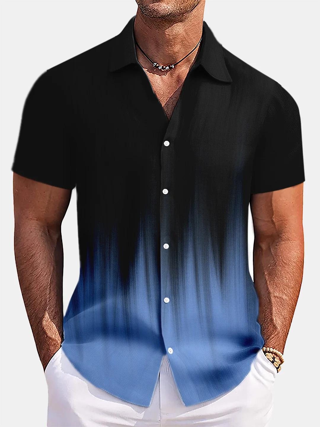 Men's Summer Casual Simple Gradient Short-sleeved Shirt