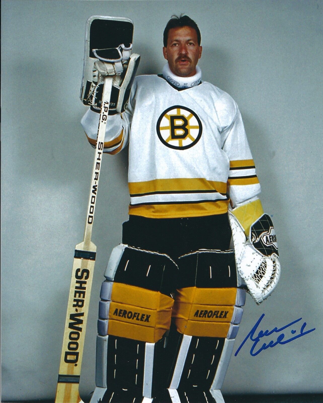 Signed 8x10 REJEAN LEMELIN Boston Bruins Photo Poster painting - COA