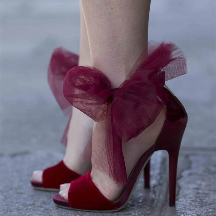 Deep Red May Velvet Heeled Sandals | Shoes | Sandals heels, Velvet heels,  Black heels wedges