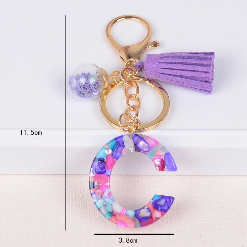 Fashion Style 26 English Letters Keychain Crystal Epoxy Color Stone Letter Tassel Pendant Bag