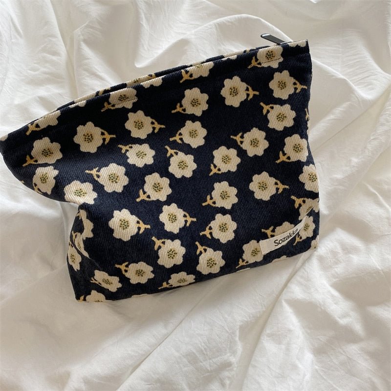 Winter Corduroy Plum Large Cosmetic Bag Portable Coin Purse Female Ins Japanese Literary Storage Bag Travel Toiletry Make Up Bag