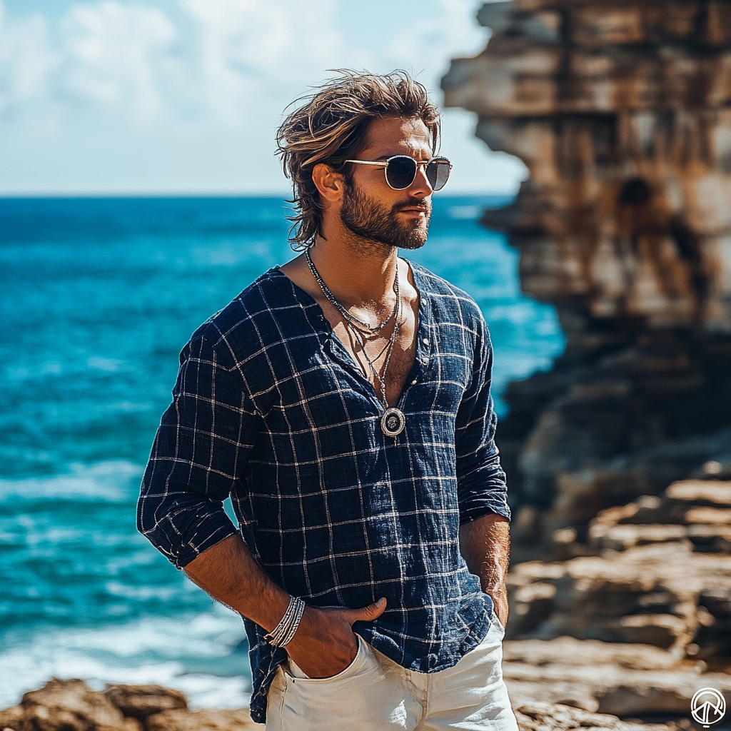 Holiday Bohemian Beach Men's Linen Casual Long Sleeve Shirt Top-inspireuse