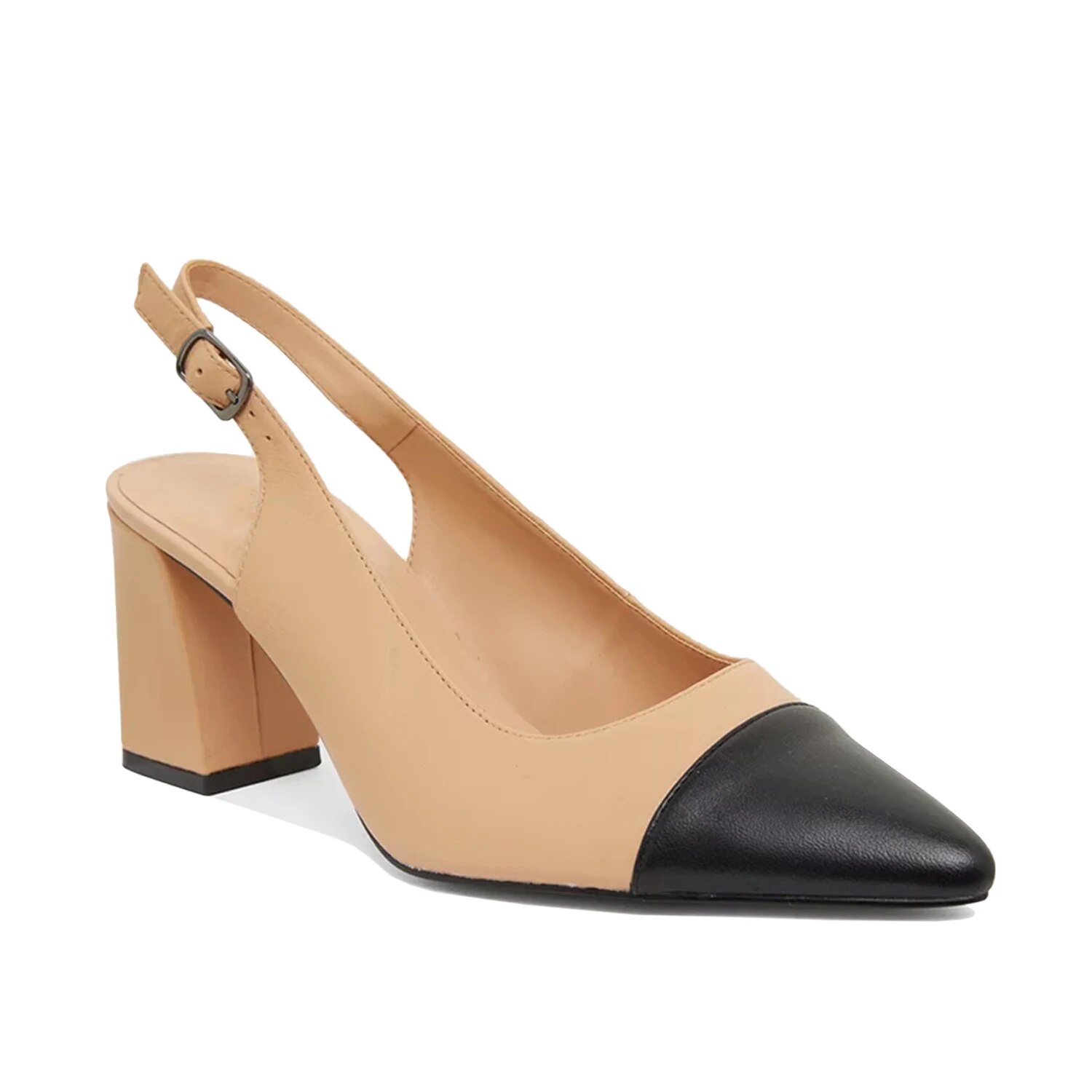 TAAFO Black Pointed Toe Slingback Women's Pumps High Chunky Heels Buckle Strap Sandals Ladies Office Shoes