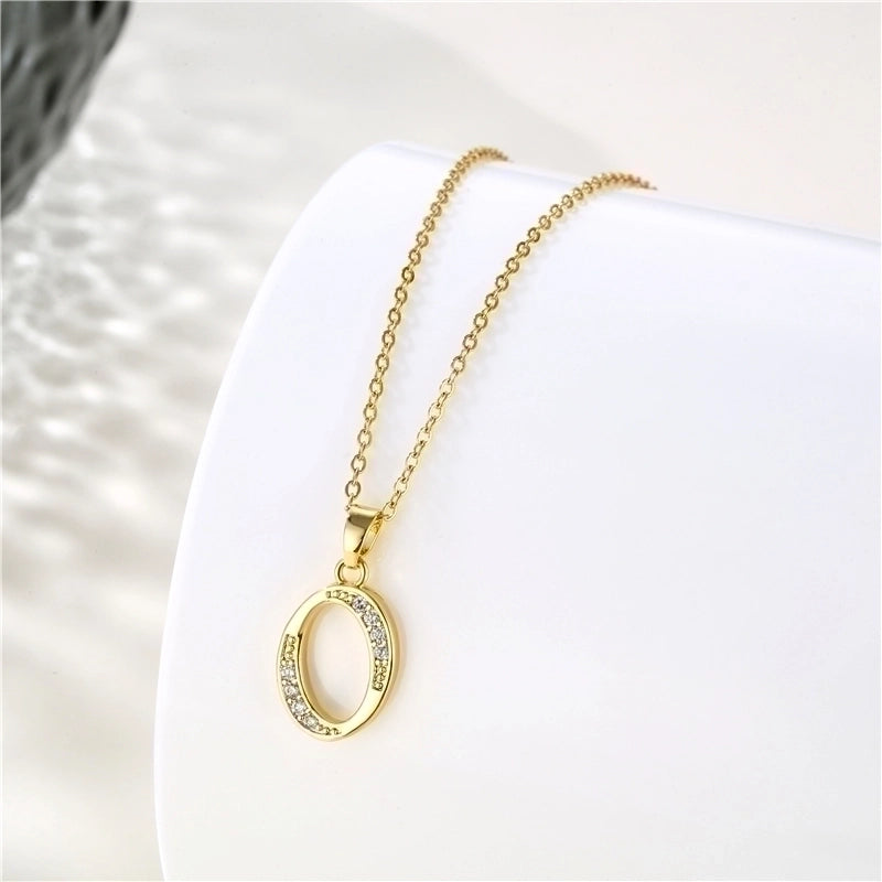 Stainless Steel Titanium Steel 18K Gold Plated Fashion Plating Inlay Letter Zircon Pendant Necklace