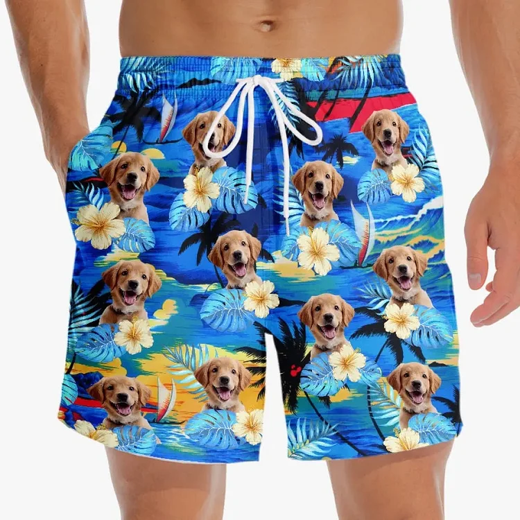 Custom Photo Life Is Better With Sandy Paws - Dog & Cat Personalized Custom Tropical Hawaiian Aloha Men Beach Shorts