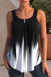 Plus Size Decorative Button Solid Curved Hem Tank Top