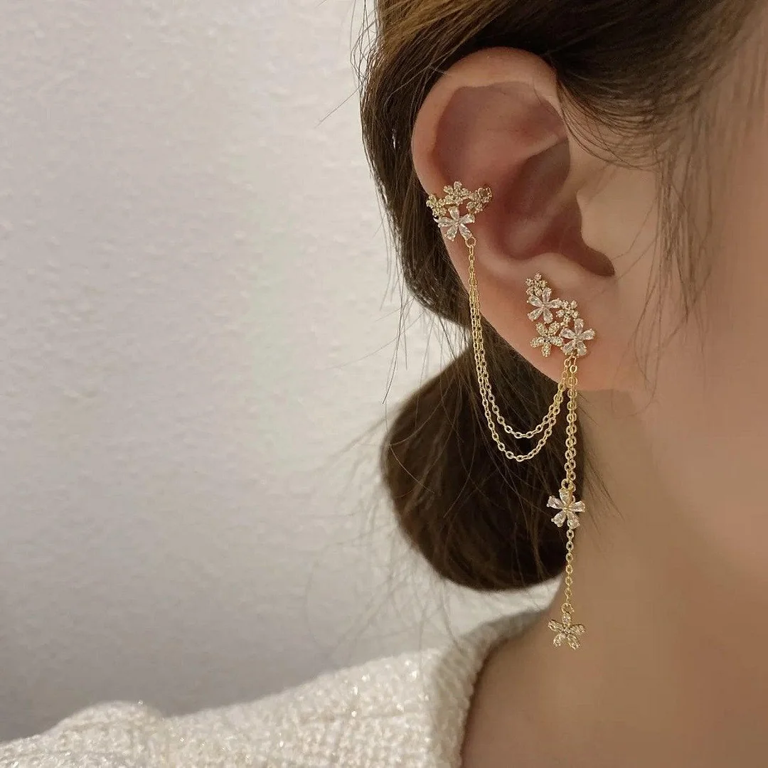 Crystal Flower Fashion and Elegant Jewelry Piercing Earrings