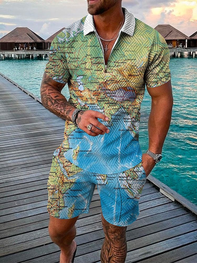 Men's World Map Print Holiday Suit