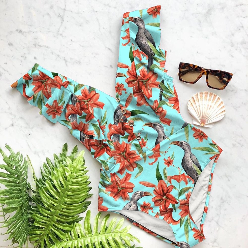 2020 Sexy New Ruffle One Piece Swimsuit Off The Shoulder Swimwear Women Swimsuit Deep-V Bathing Suits Beach Wear Swim Suit