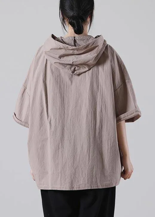 Elegant Khaki low high design Cotton Summer Shirt
