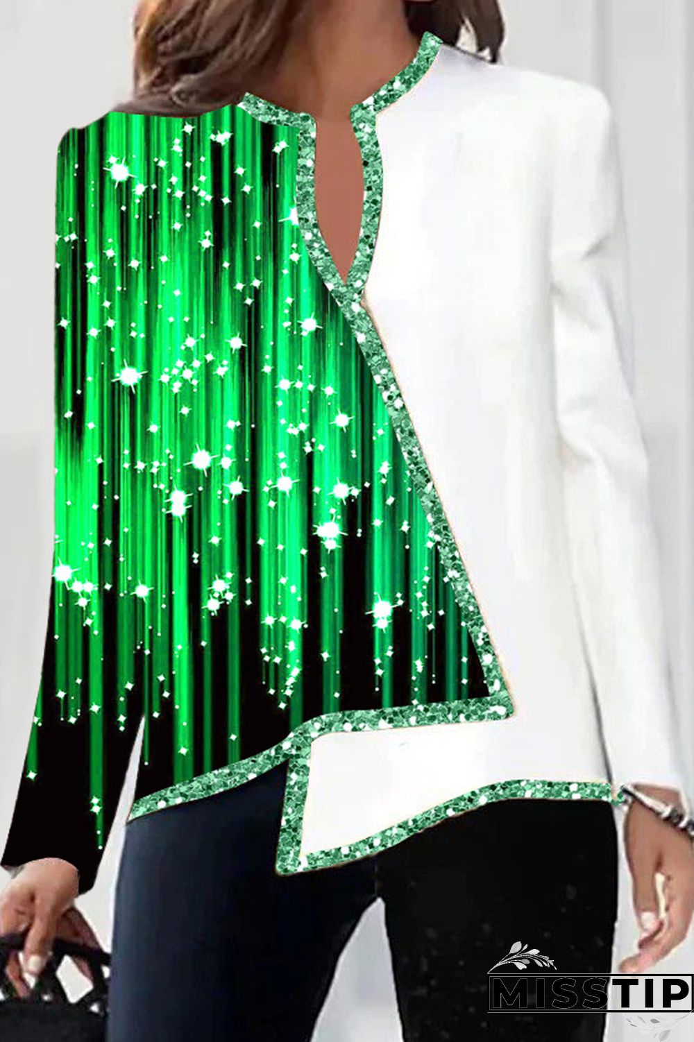 Black Yellow Casual Print Patchwork V Neck Tops