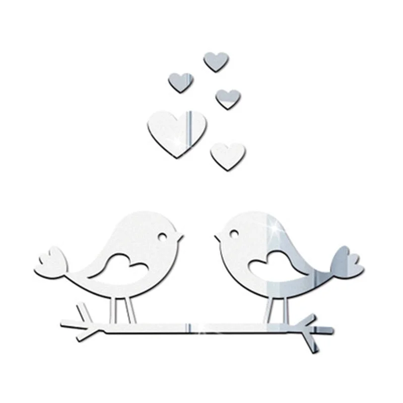 2021 New Couple Bird Love Wall Stickers Mirror Stickers Decal  For Living Room Bedroom Bathroom Nordic Decor Vanity Small Mirror