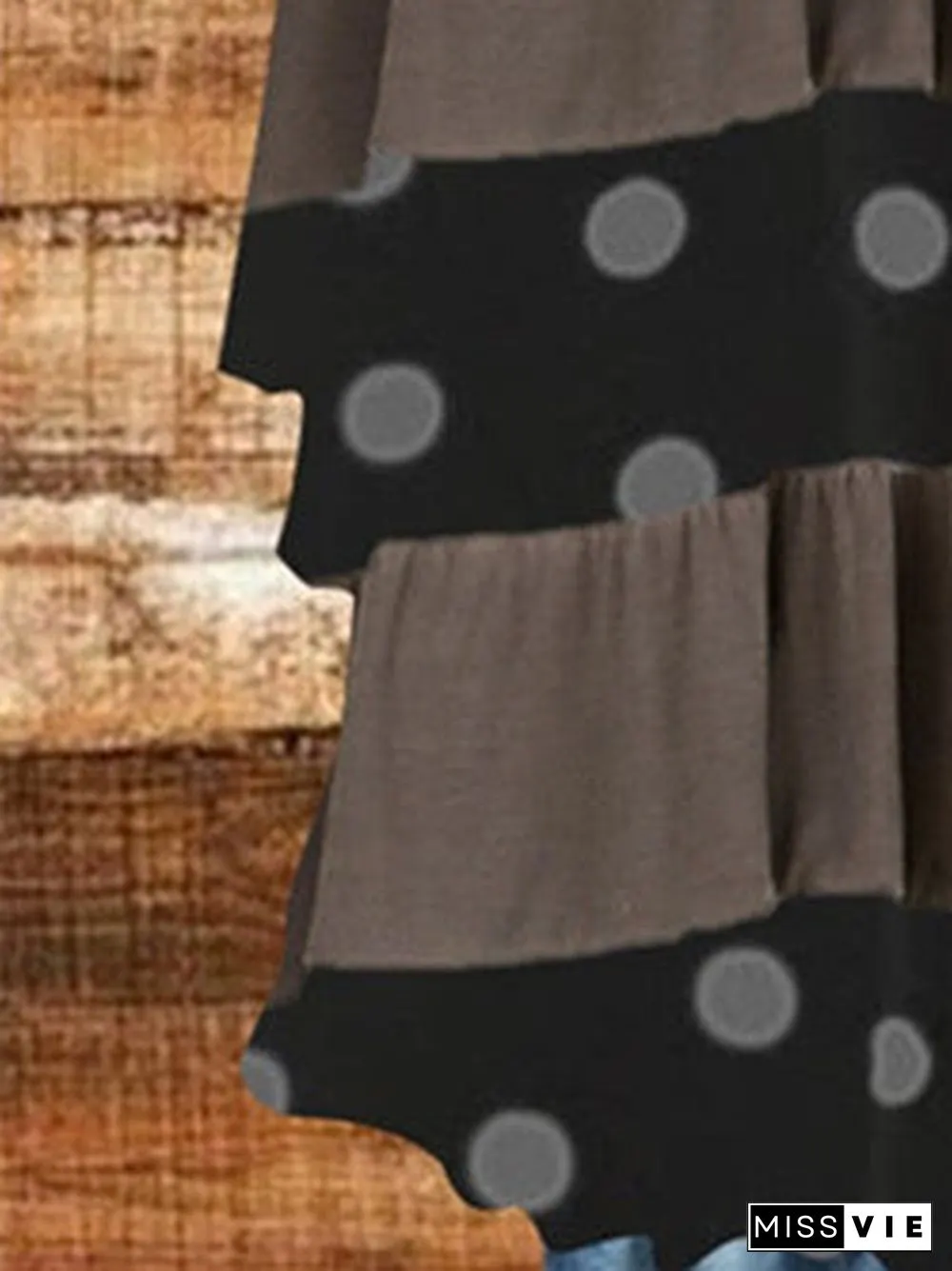 Women Half Sleeve Scoop Neck Polka Dot Stitching Tops