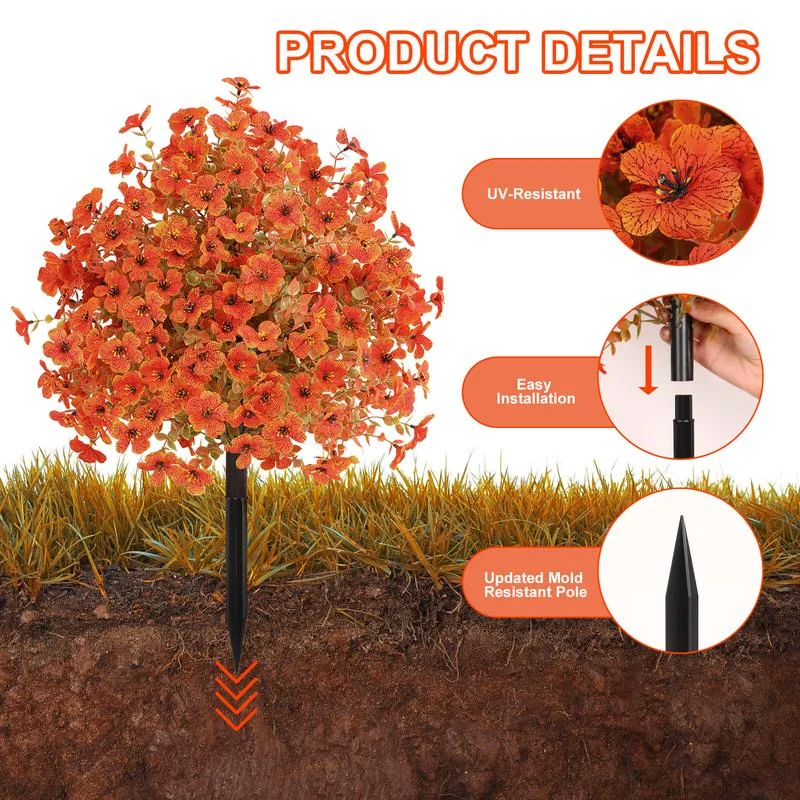 Autumn Artificial Garden Stake with Realistic Flowers, UV Resistant, Windproof, Durable Spike, Low-Maintenance Outdoor Decor