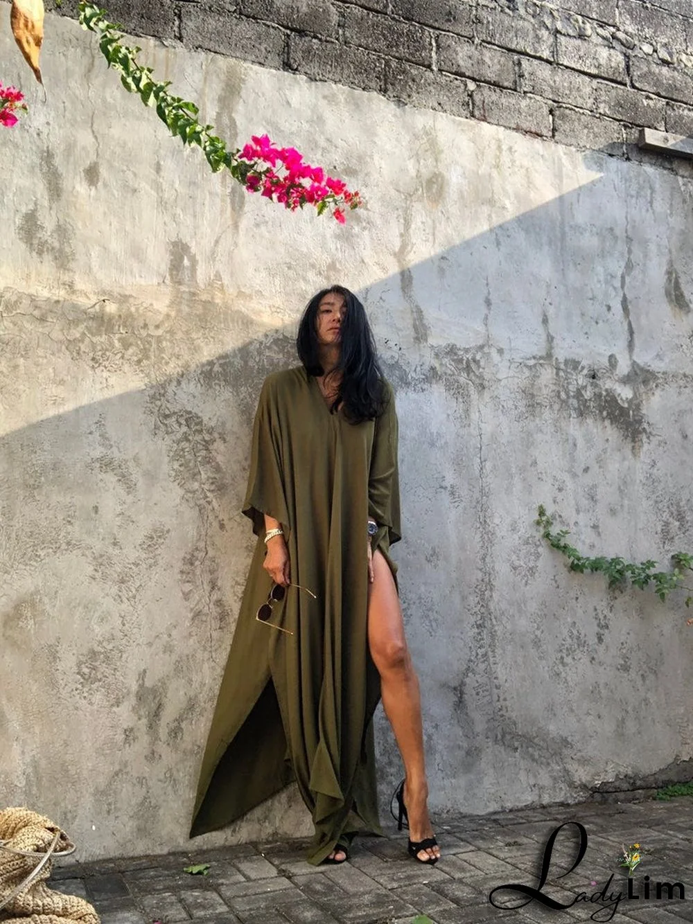 V Neck Solid Color Beach Cover Up