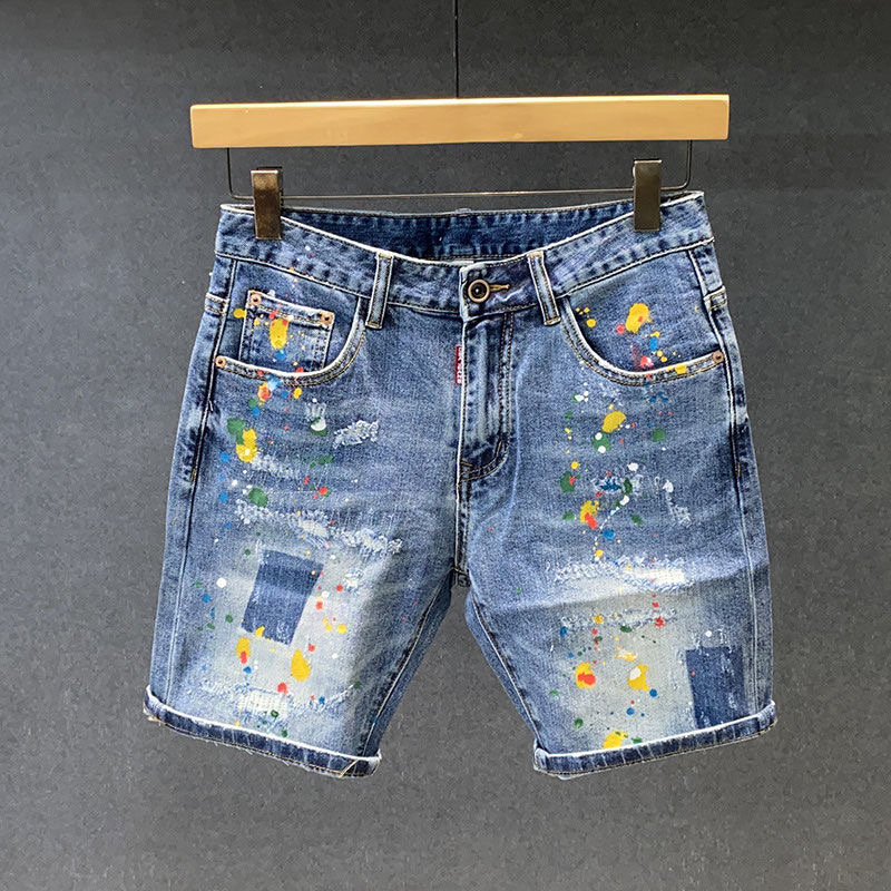 Wimaskel 2025 Summer New Fashion Trend Printed Ripped Straight Stretch Jeans Men's Casual Loose Sports High Quality Denim Shorts 28-36