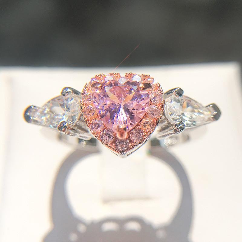 925 Silver Princess Pink Heart Ring-VESSFUL