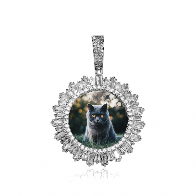 Custom Photo Iced Out Chain Baguette Medallion Pendant Personalized Necklaces Jewelry-VESSFUL