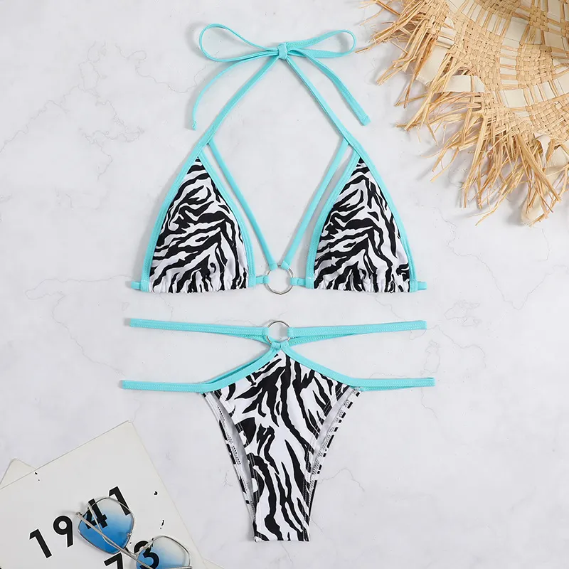 Churchf 2023 Sexy New Striped Drawstring Strap Split Bikini