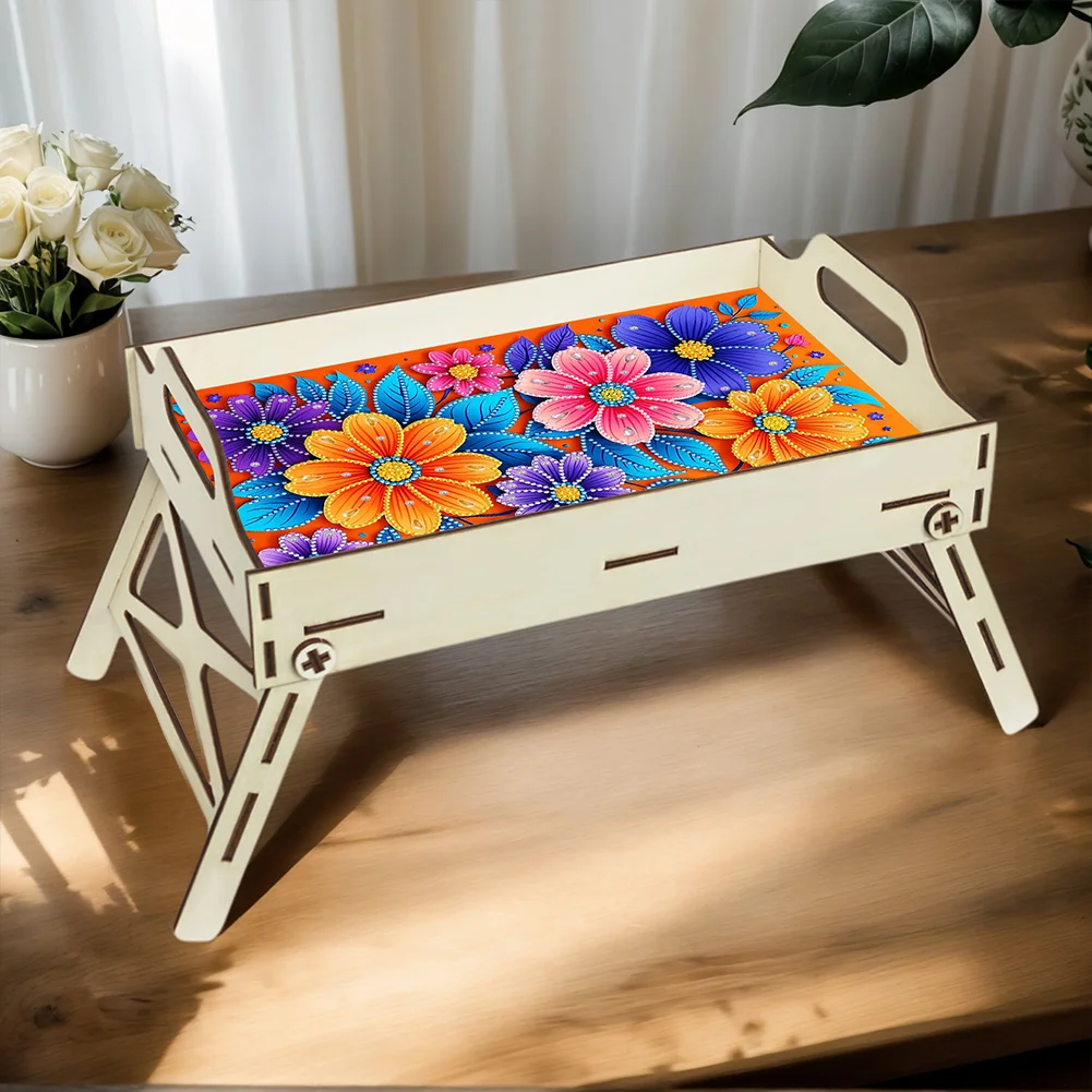 DIY Diamond Painted Dining Plate with Handle Wooden Food Tray Home Decor Gift