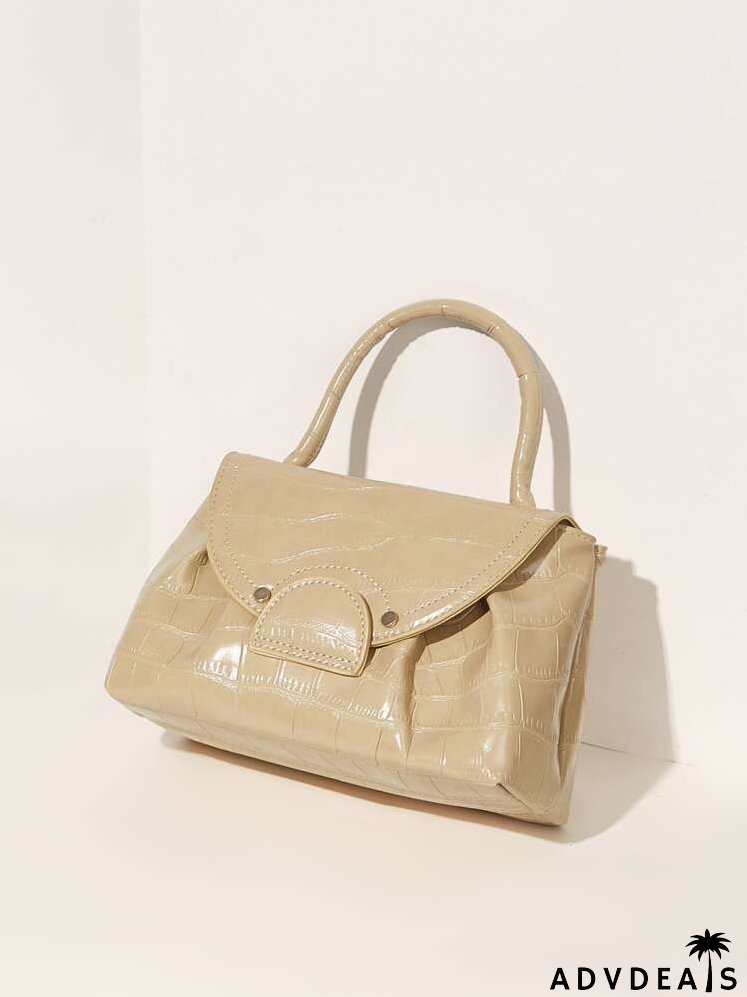 Croc Embossed Flap Satchel Bag