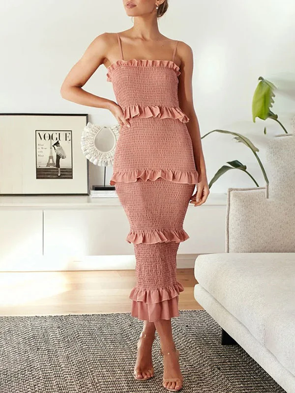 Ruffled Condole Belt Midi Dress