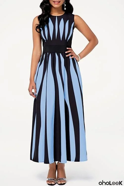 Radial Stripe Sleeveless Maxi Dress