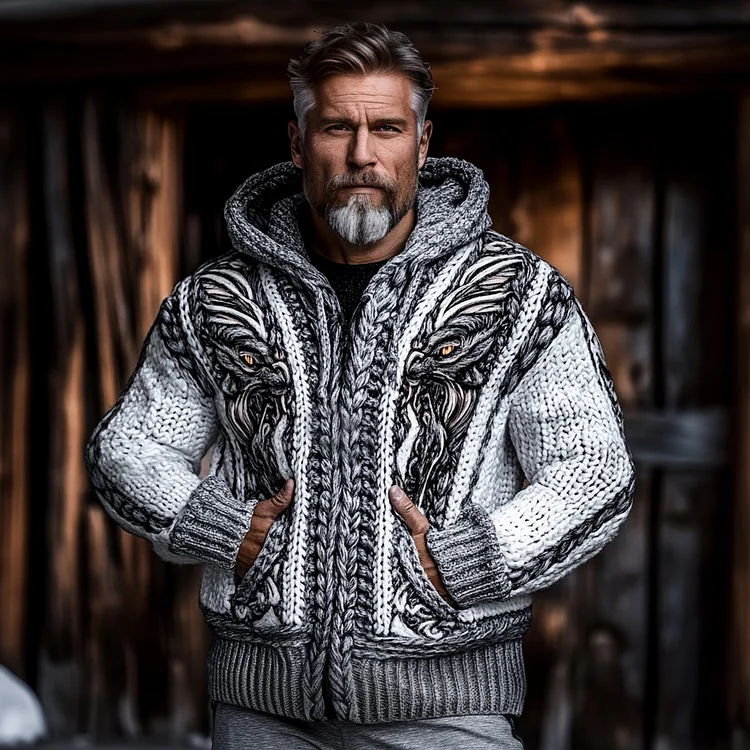 VChics Men's Viking Dragon Style Celtic Thick Zip Hooded Sweater