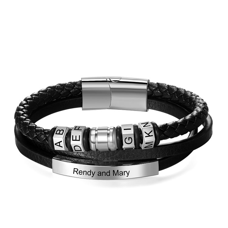 Men's Personalized Letter Cube 4 Beads Bracelet, Engraved with Letter Beads And Text Bracelet