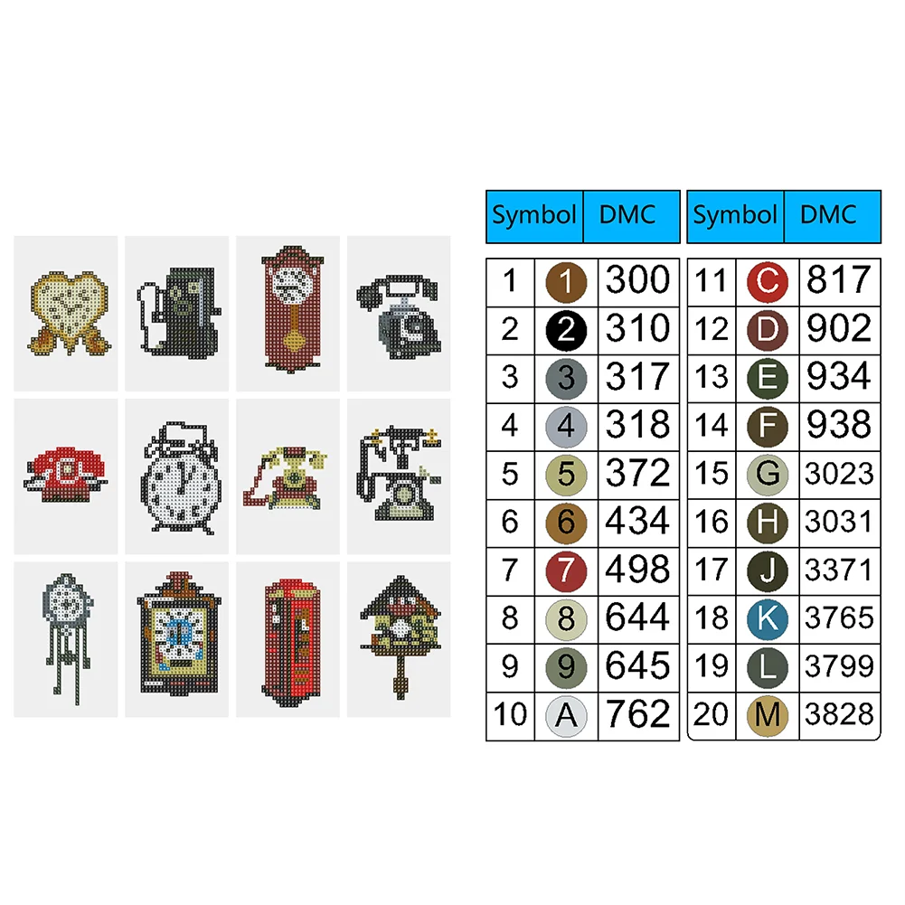 12pcs Clock DIY Mini Round Diamond Painting Set Desktop Decor No Frame12x8cm