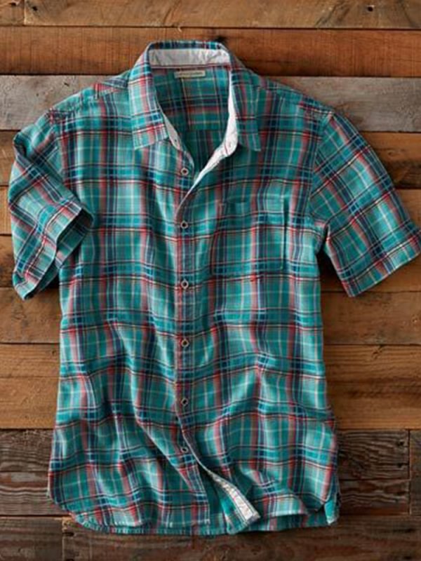 Men's multicolor lattice pattern cotton linen shirt