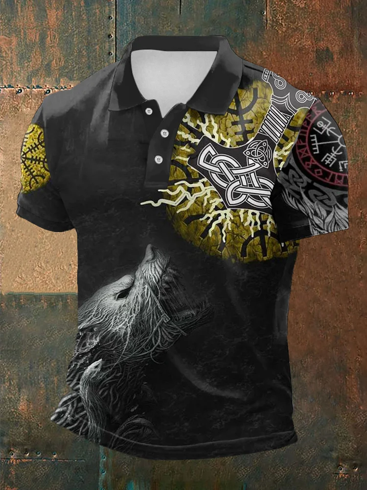 Herren Viking Print Kurzarm Hemd