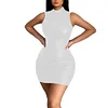High Street Stretch Solid Color PU Mini Dress for Womens Sexy Sleeveless Short Club Dress Bodycon Matte Faux Leather Party Dress