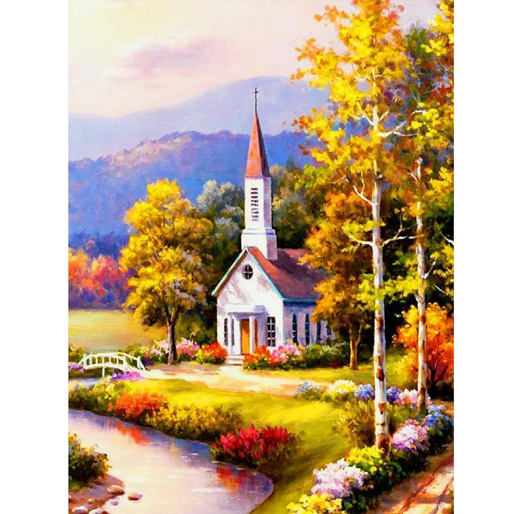 Church Scenery 30*40CM(Canvas) Full Round Drill Diamond Painting gbfke