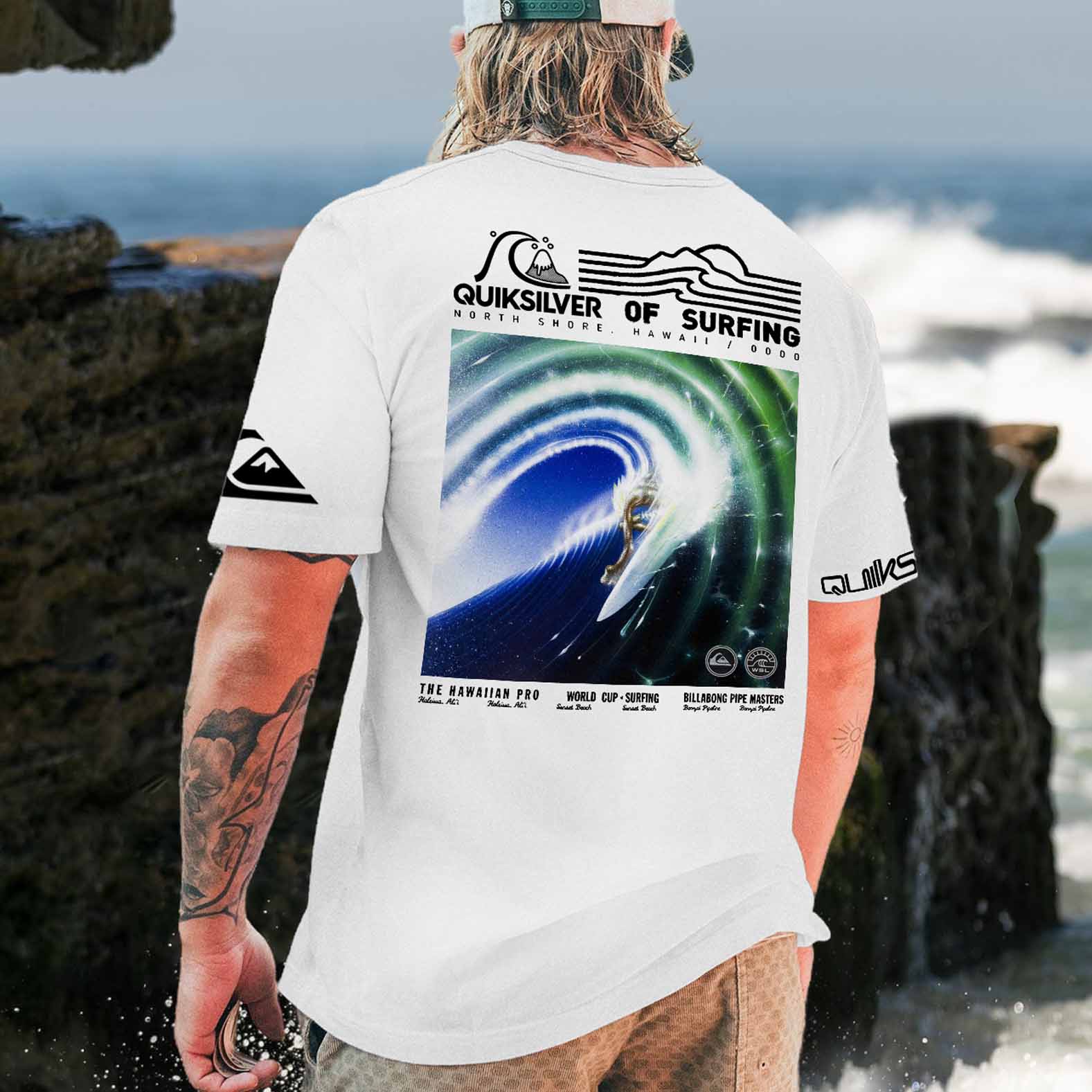 Men's T-Shirt Quiksilver Surf Hawaii Print Beach Daily Round Neck Short Sleeve Tops