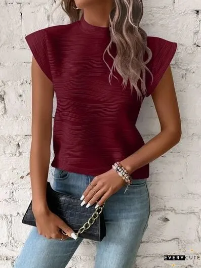 Mock Neck Cap Sleeve T-Shirt