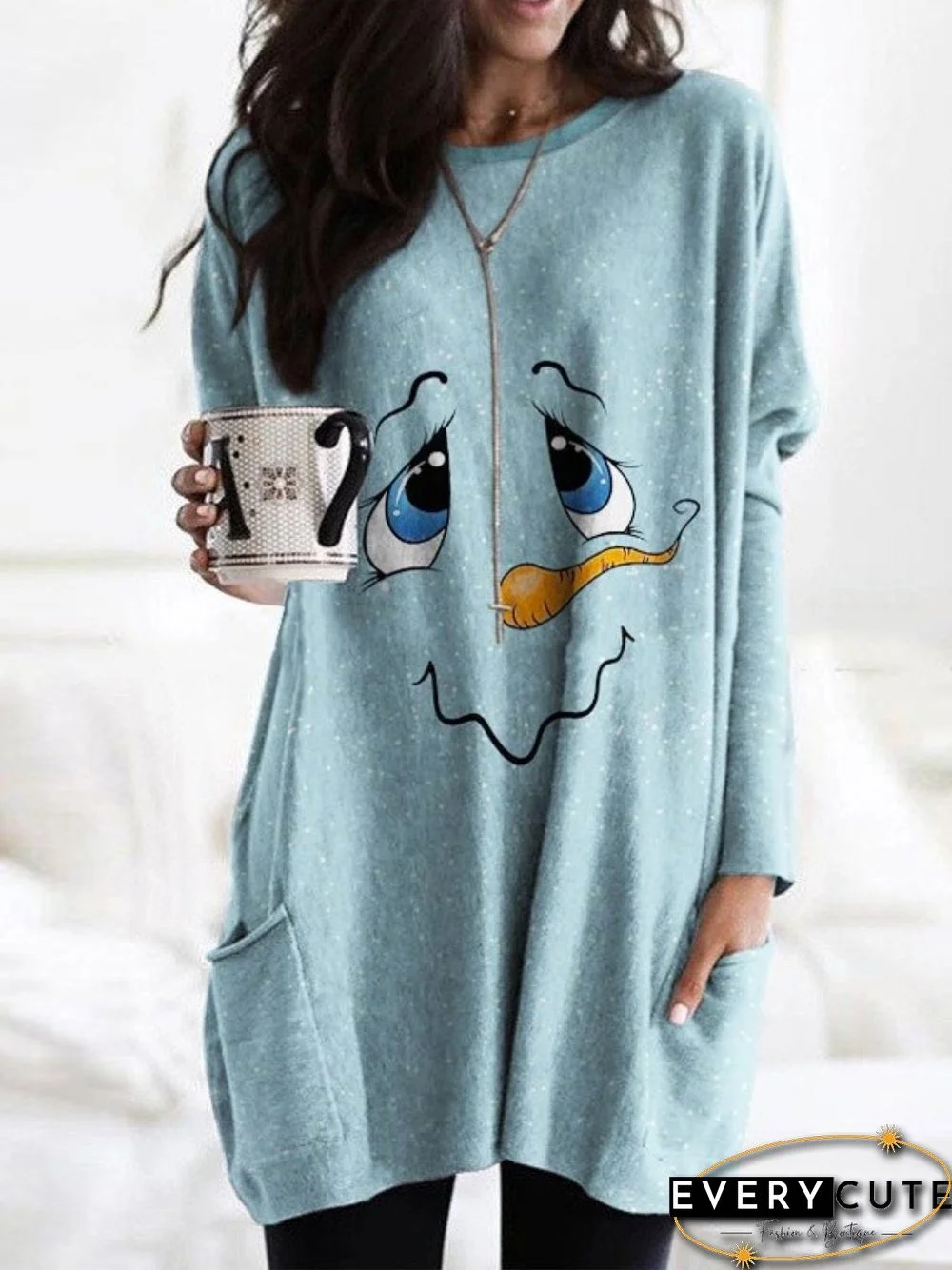 Christmas Xmas Long Sleeve Round Neck Plus Size Printed Tops T-shirts