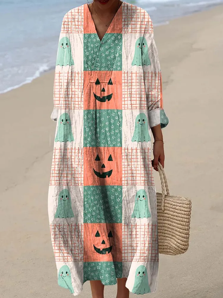 Women's Funny Halloween Pattern Art Print Cotton Dress