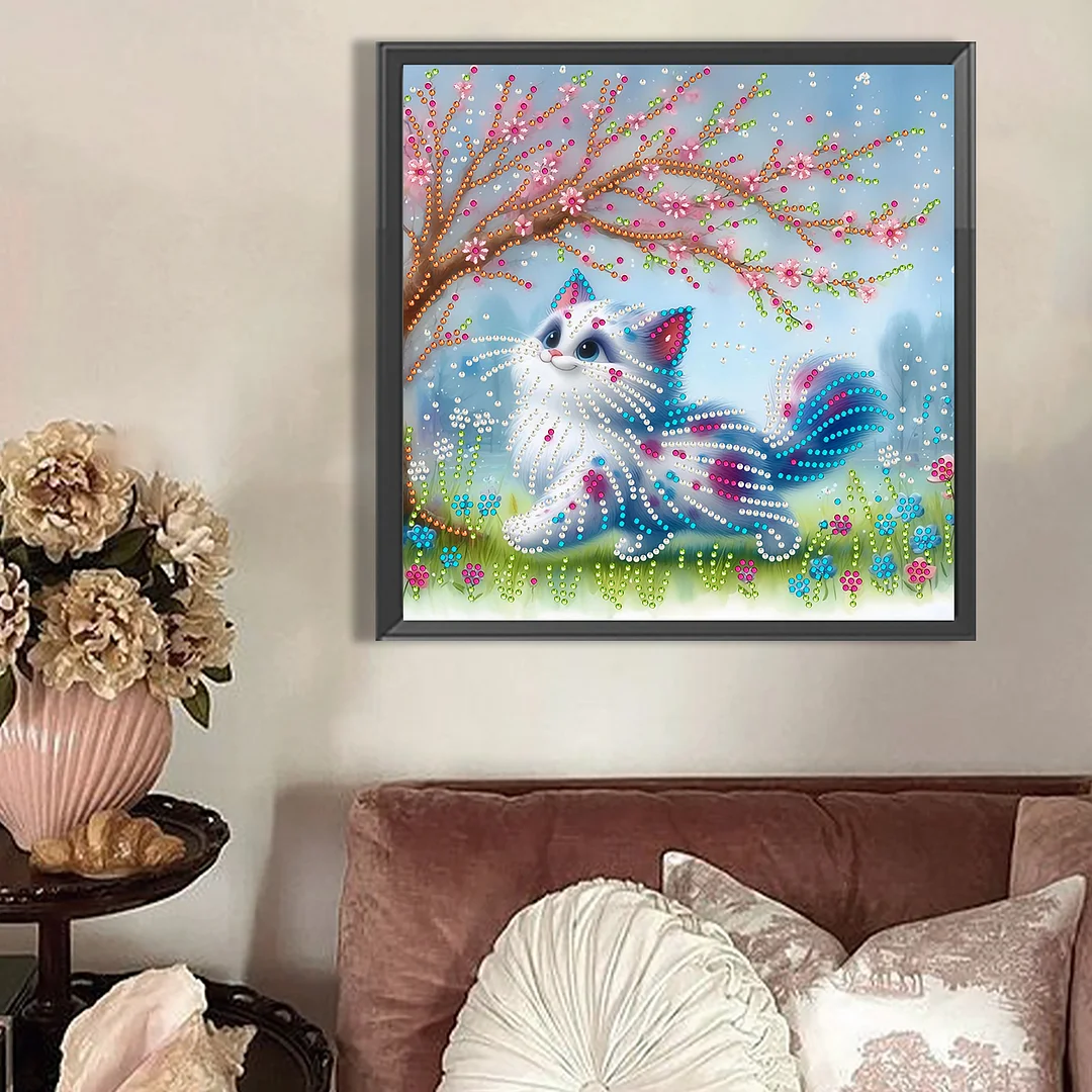 Spring Cat - Partial Special Shaped Drill Diamond Painting Kits (Canvas|30*30cm)