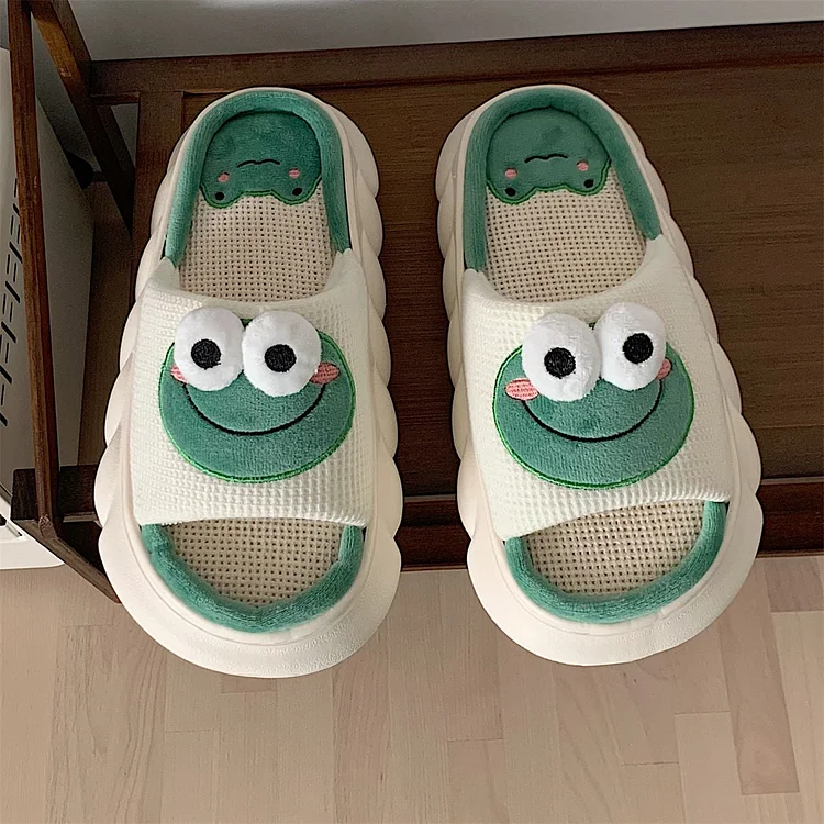 Cute Frog Cotton Linen Slippers