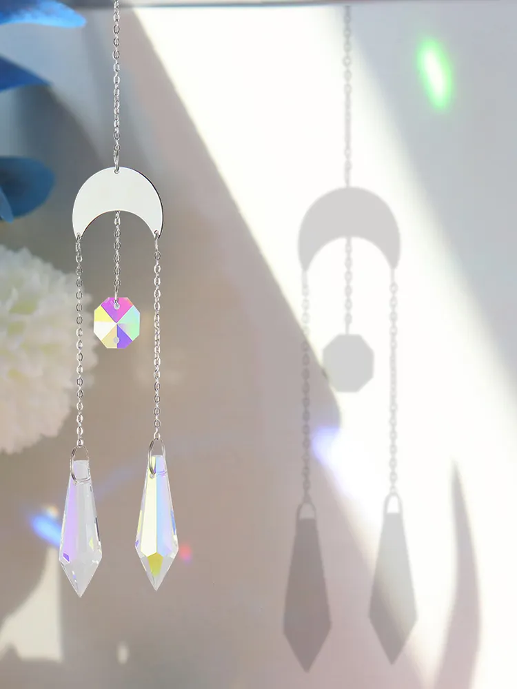 Wind Chime Crystal Catcher Hanging Ornaments Moon Prisms Home Room Pendant