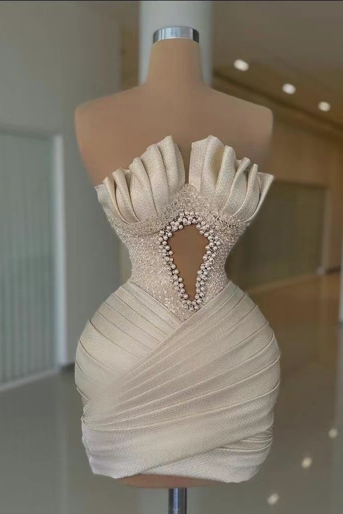 Sexy Beading Short Prom Dress Off Shoulder White Party Dress Soft Satin Evening Dress
