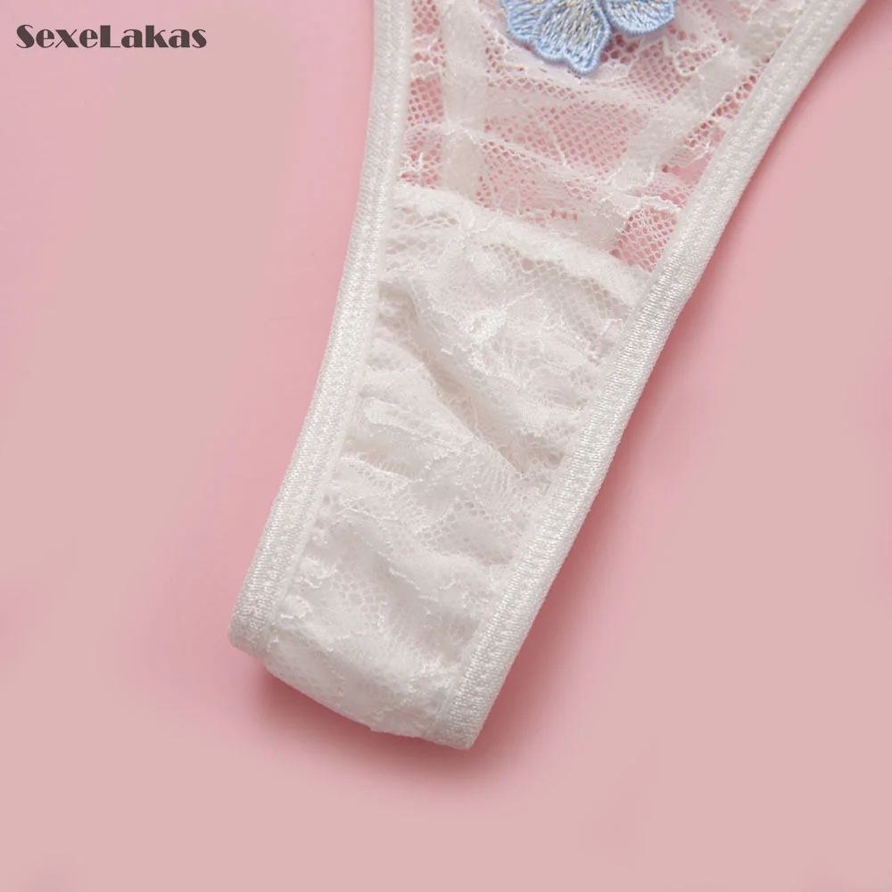Billionm SexeLakas Sexy Lingerie White Lace Floral Intimate Underwear Flower Appliques Set Sensual Perspective See Through Women Sets