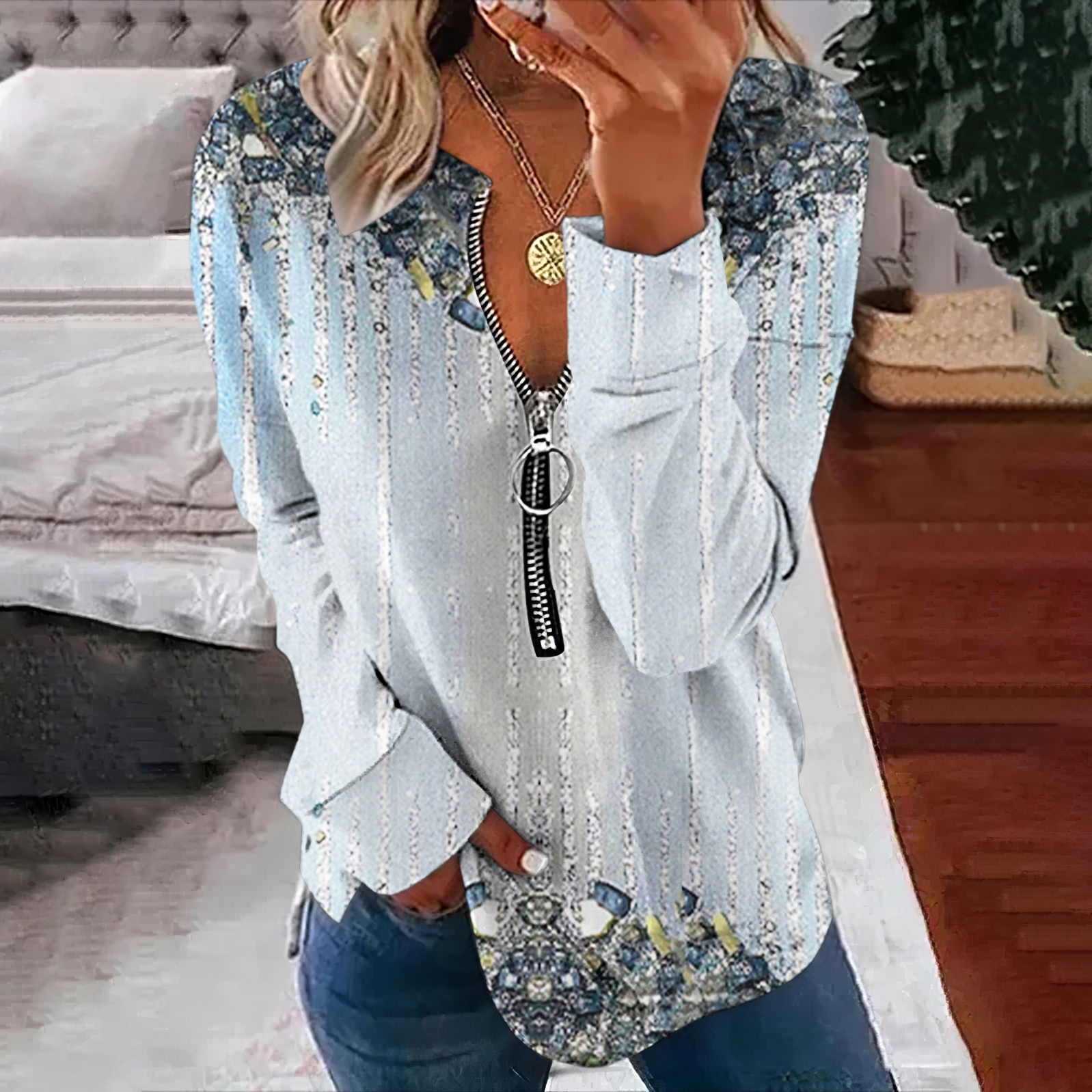  Women's Vintage Graphic Printed V Neck Sweatshirt Westsshops