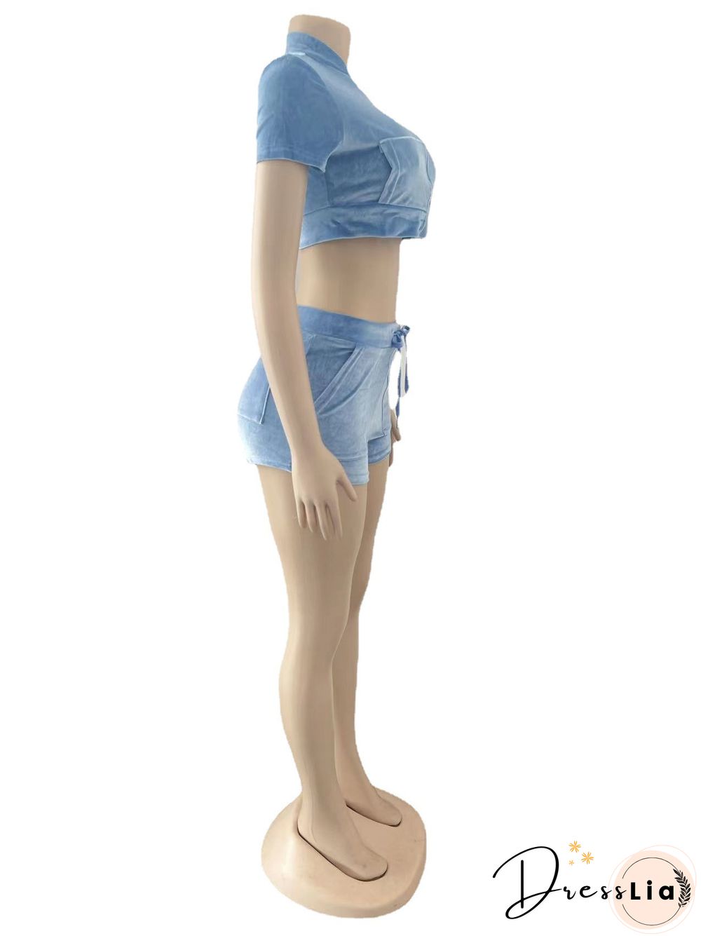 Velvet Crop Tops Biker Shorts Workout Matching Sets