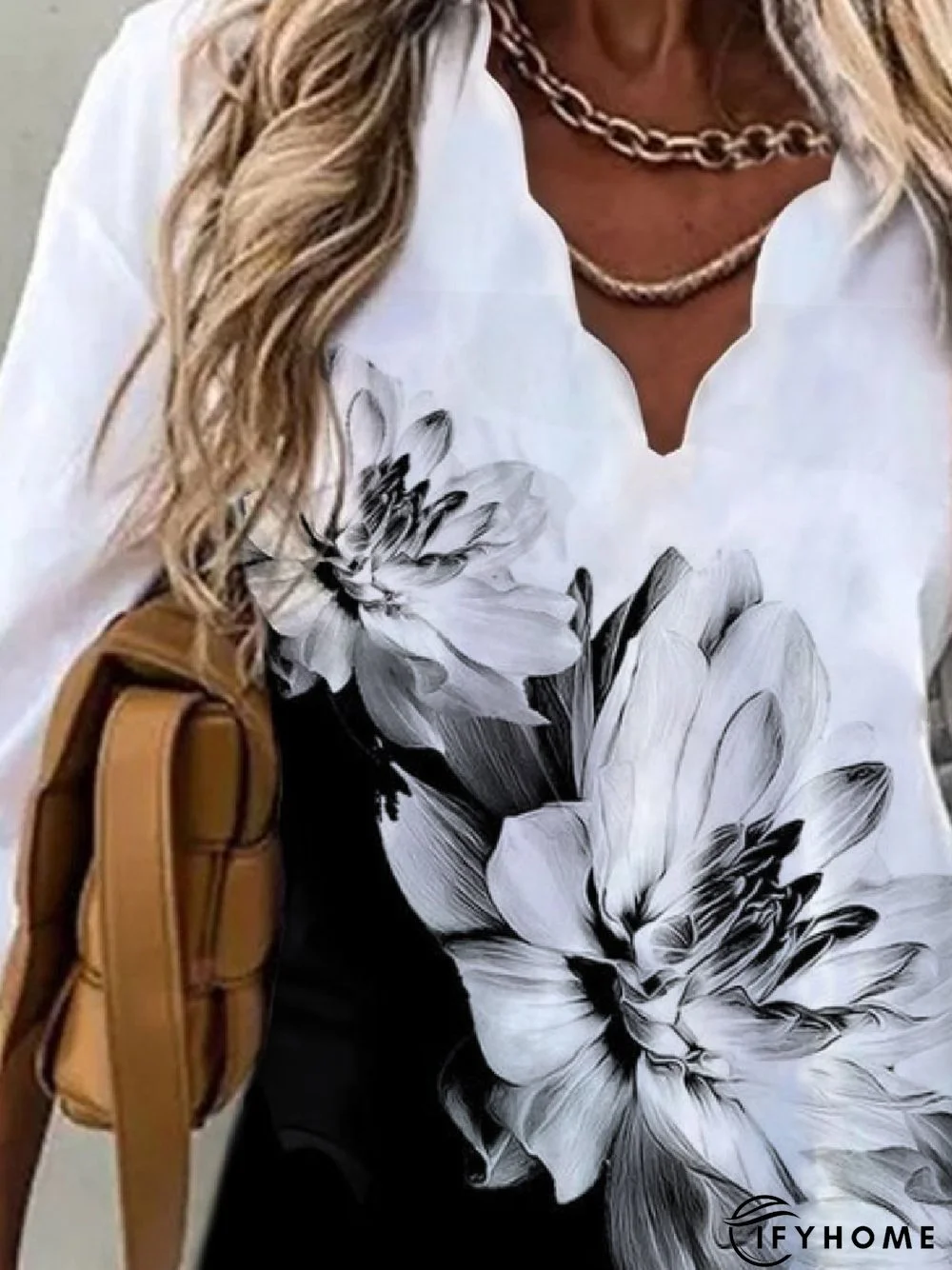 Casual Loosen V Neck Floral Long Sleeve Tunic Top | IFYHOME